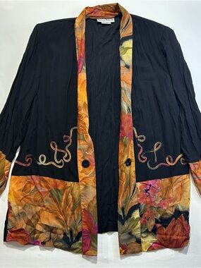 Vintage Sharon Anthony Woman Floral Kimono Jacket Embroidered Plus Size 18W